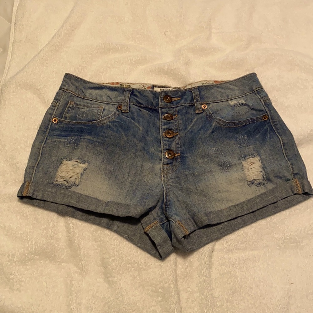 Forever 21 blue jean shorts with cuffed hem